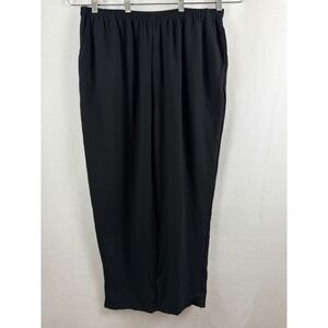 Fridaze Black 100% Linen Elastic Waist Straight Leg Pants Women 1X Side Slits